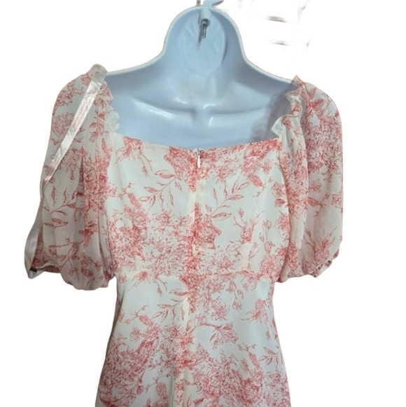 Missguided Floral Cottagecore Mini Dress Puff Sleeve Pink White Sz 6 NWOT - Picture 6 of 6